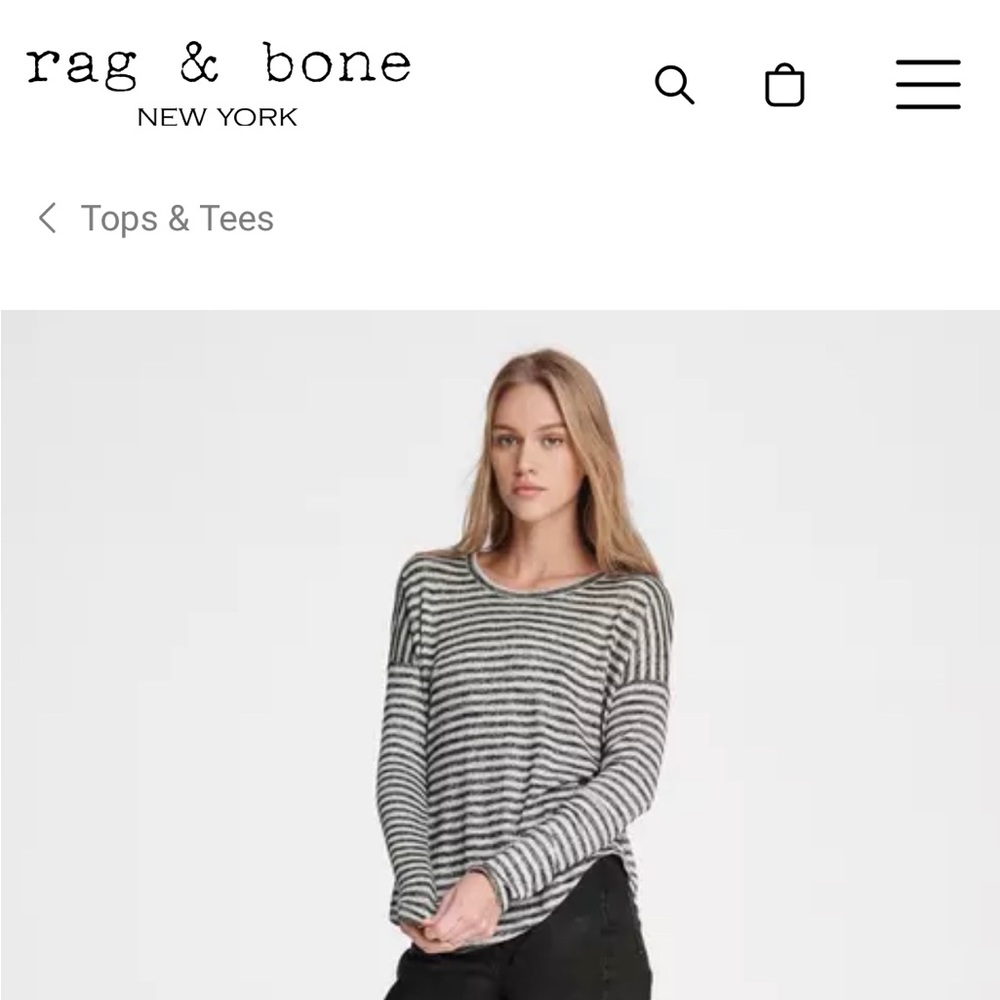 Rag and Bone Classic Black and Grey Striped Blouse Knit material .